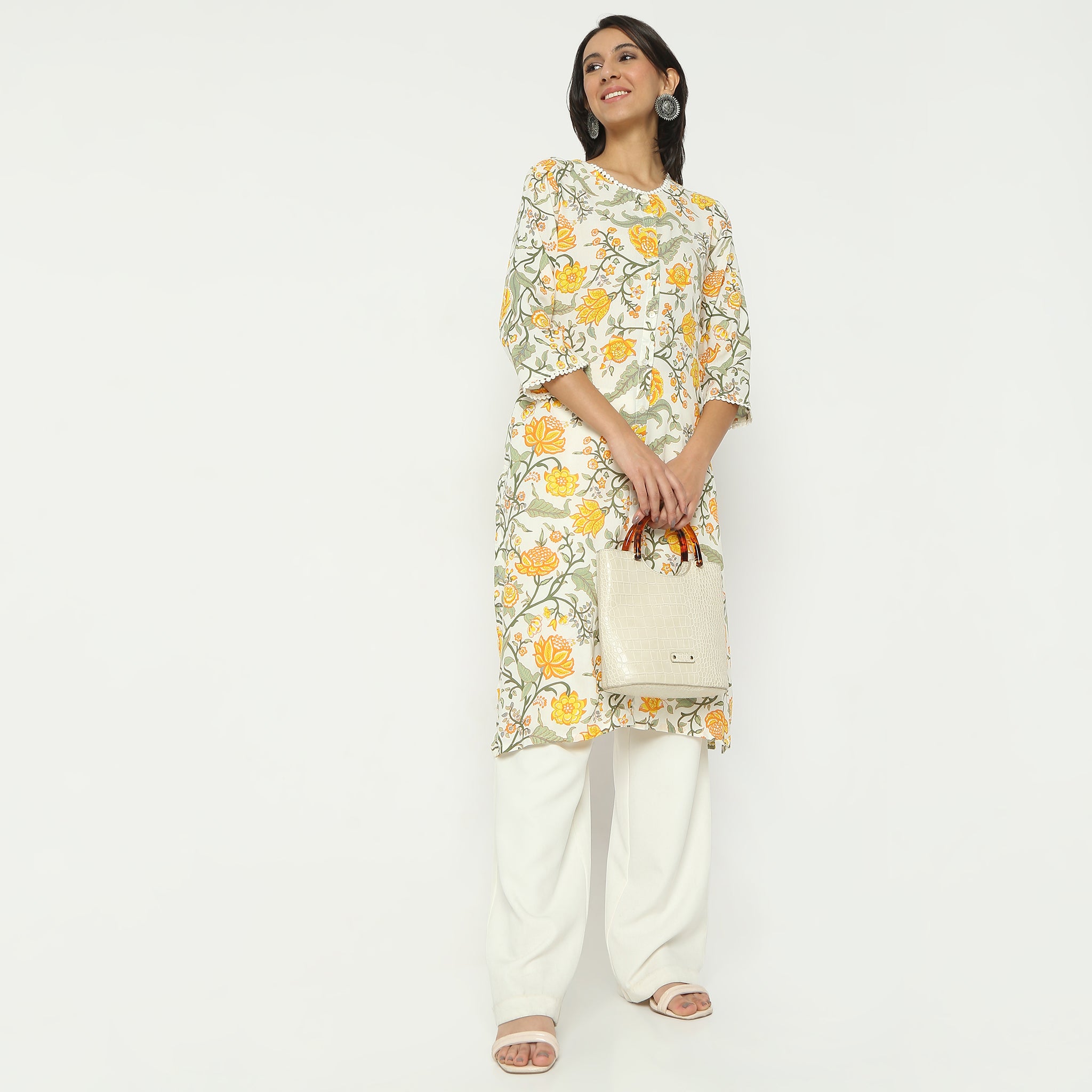 Straight Fit Printed Round Neck Calf Length Kurta