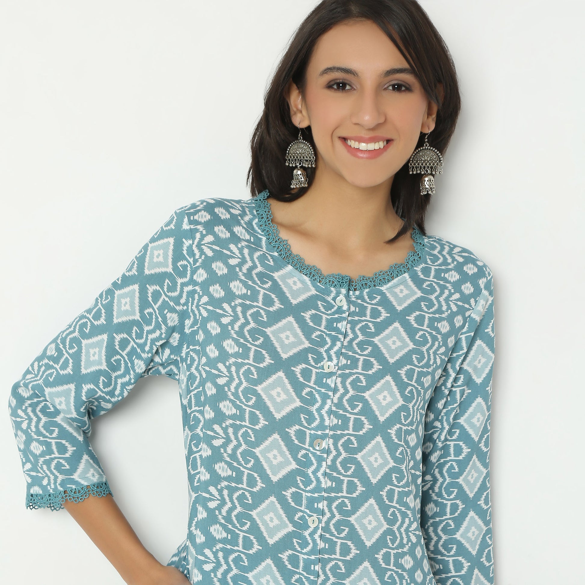 Straight Fit Printed Round Neck Calf Length Kurta