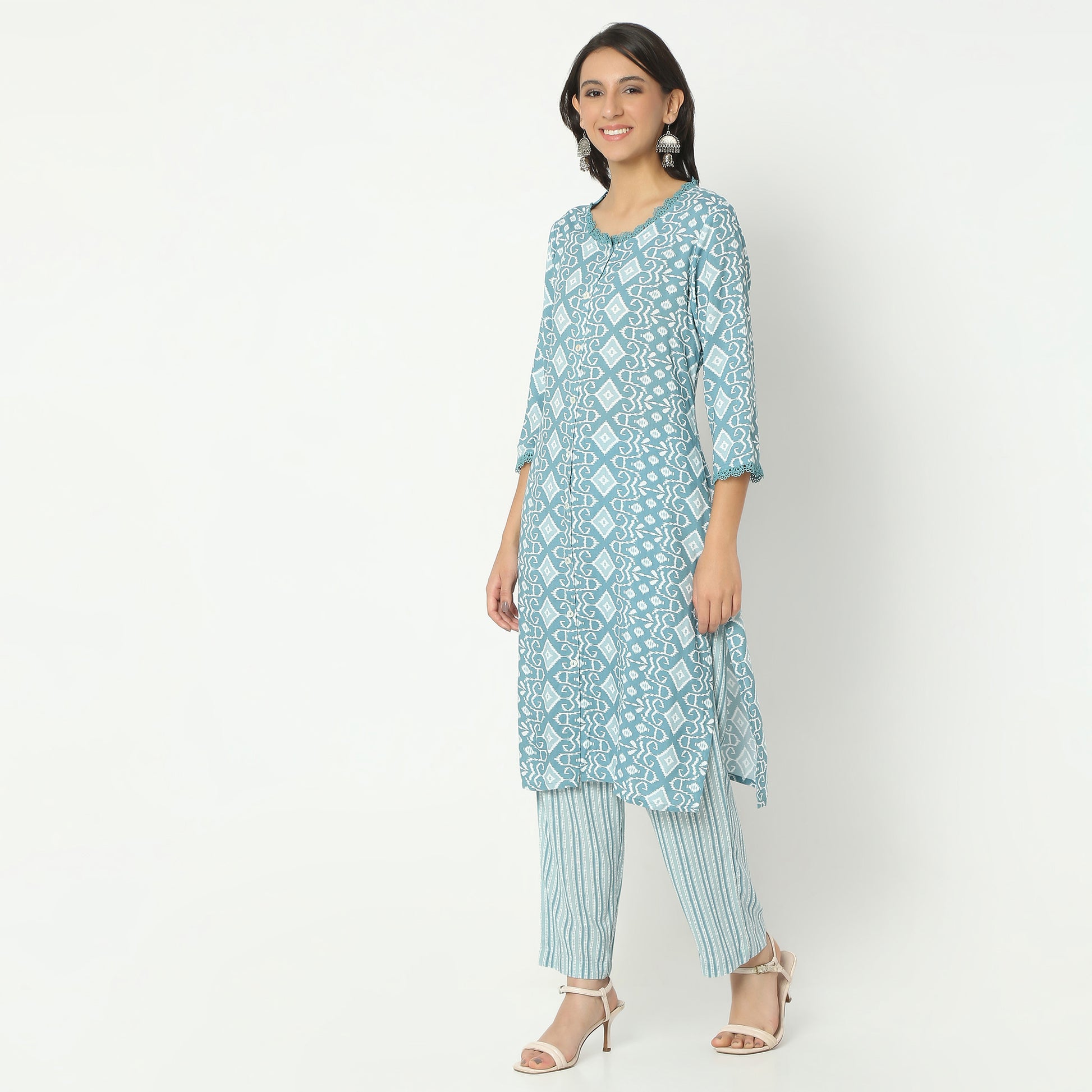 Straight Fit Printed Round Neck Calf Length Kurta