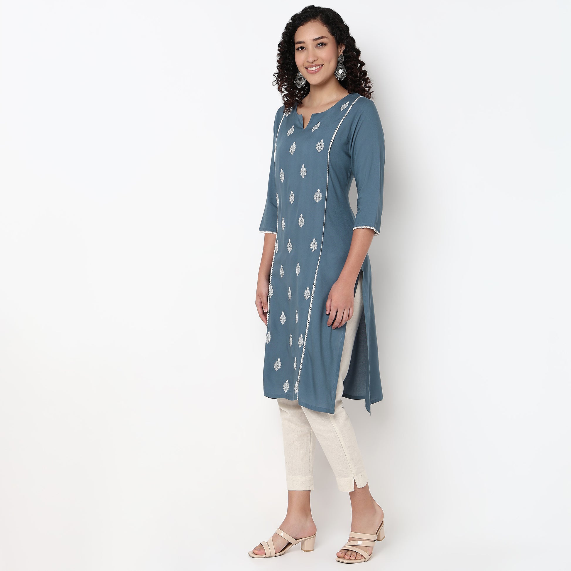 Round Neck Center Panel With Embroidered Straight Kurta