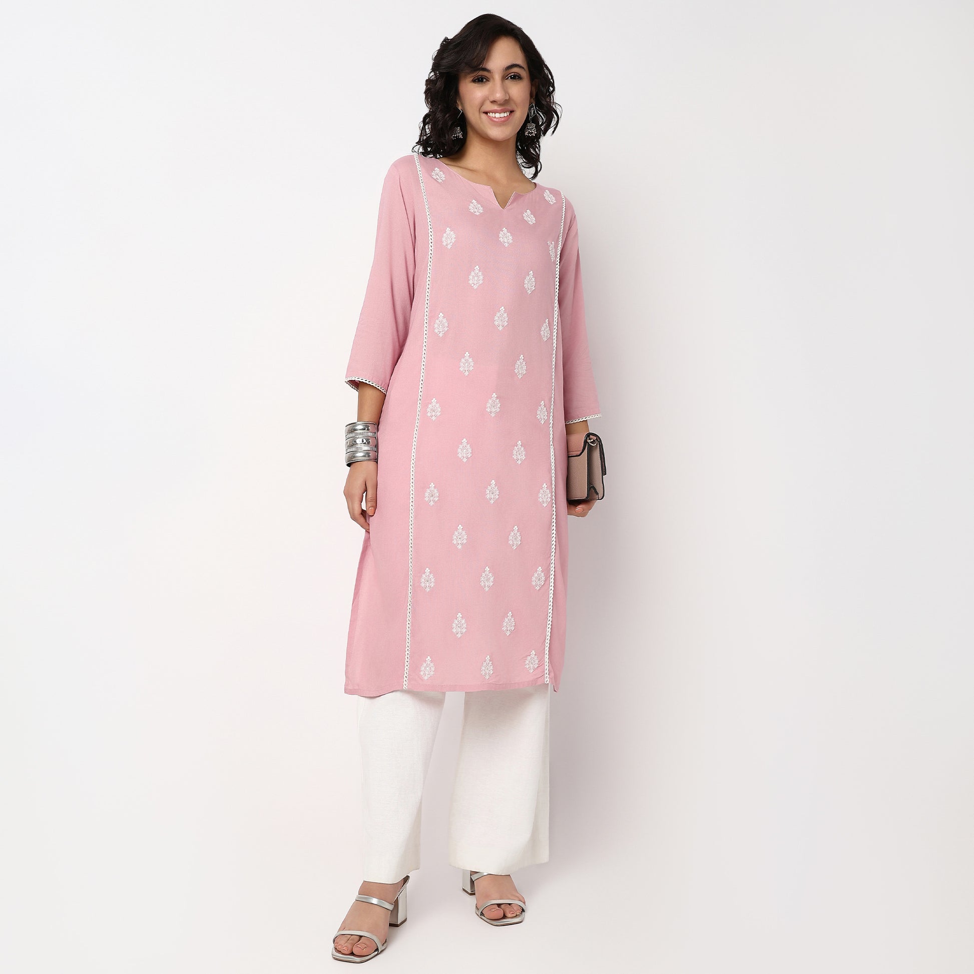 Round Neck Center Panel With Embroidered Straight Kurta