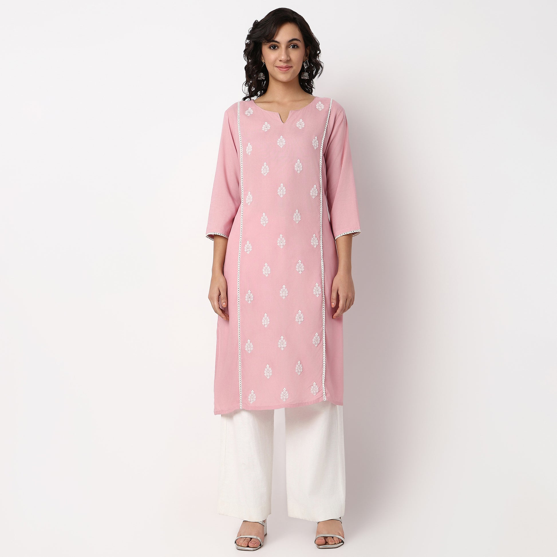Round Neck Center Panel With Embroidered Straight Kurta