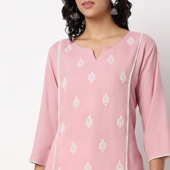 Round Neck Center Panel With Embroidered Straight Kurta
