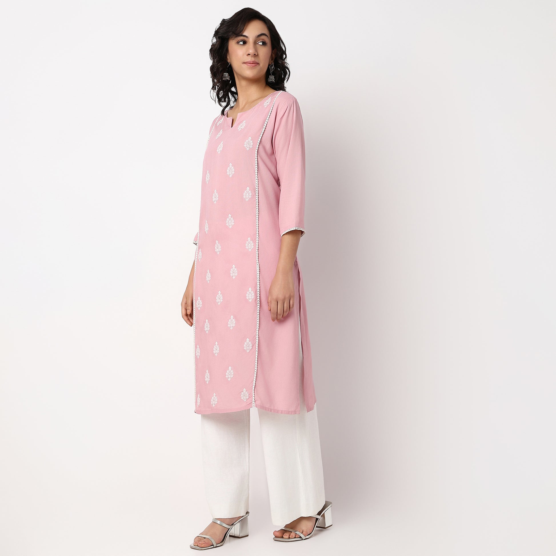 Round Neck Center Panel With Embroidered Straight Kurta