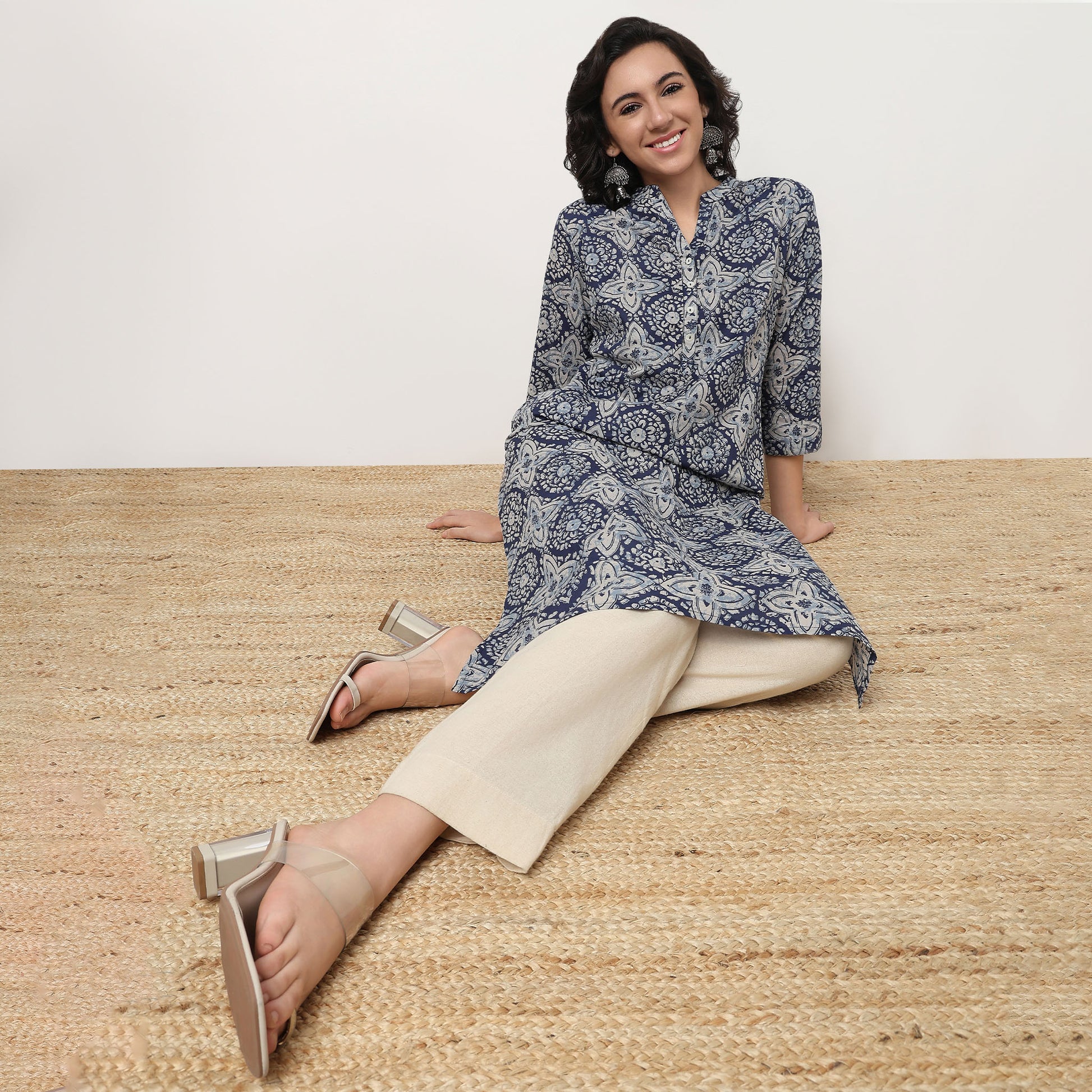 Order Now Women Printed Band Neck Straight Fit Ethnic Wear Kurta by Style Union