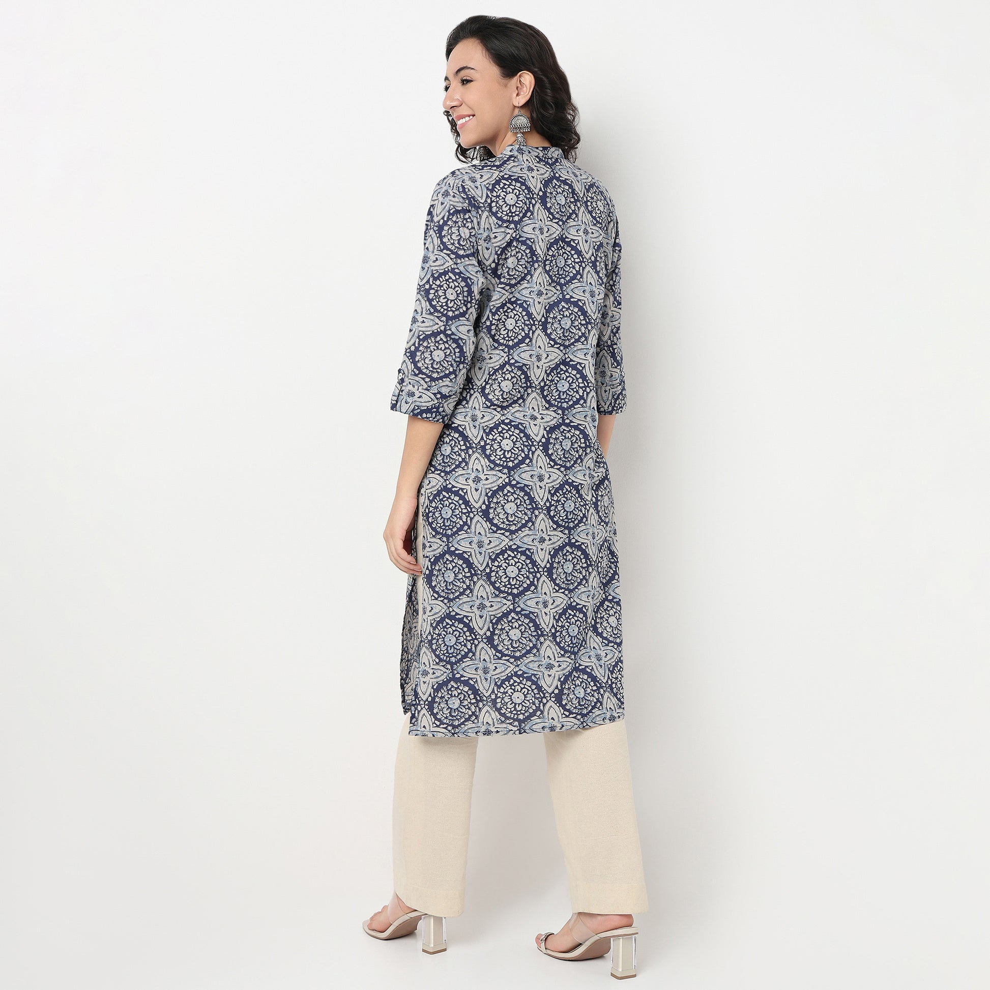 Order Now Women Printed Band Neck Straight Fit Ethnic Wear Kurta by Style Union