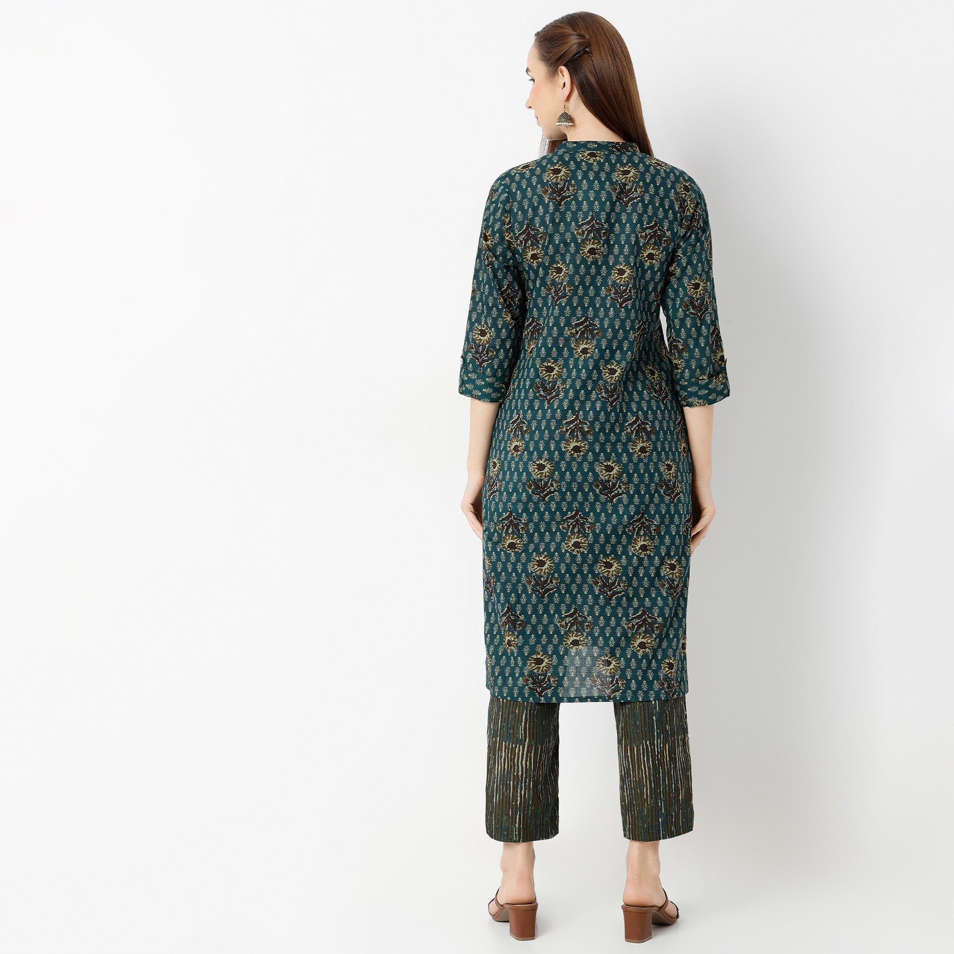 Straight Fit Printed Band Neck Kurta