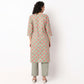 Printed Round Neck Straight Yoke Kurta