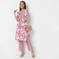 Round Neck Knee Length Three-Fourth Sleeve Printed Straight Fit Kurta