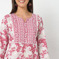 Round Neck Knee Length Three-Fourth Sleeve Printed Straight Fit Kurta