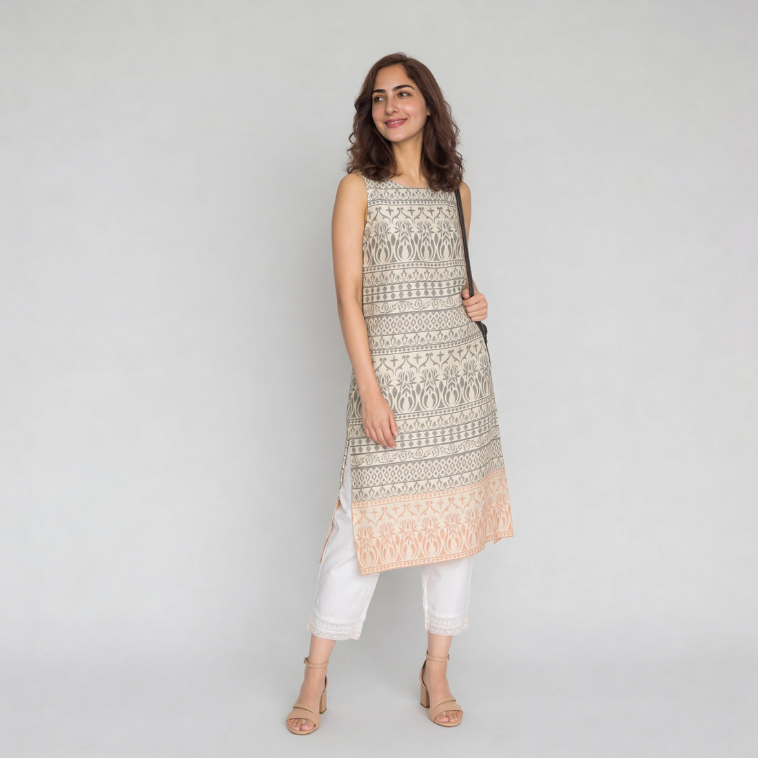 Rayon Printed Sleeveless Kurta