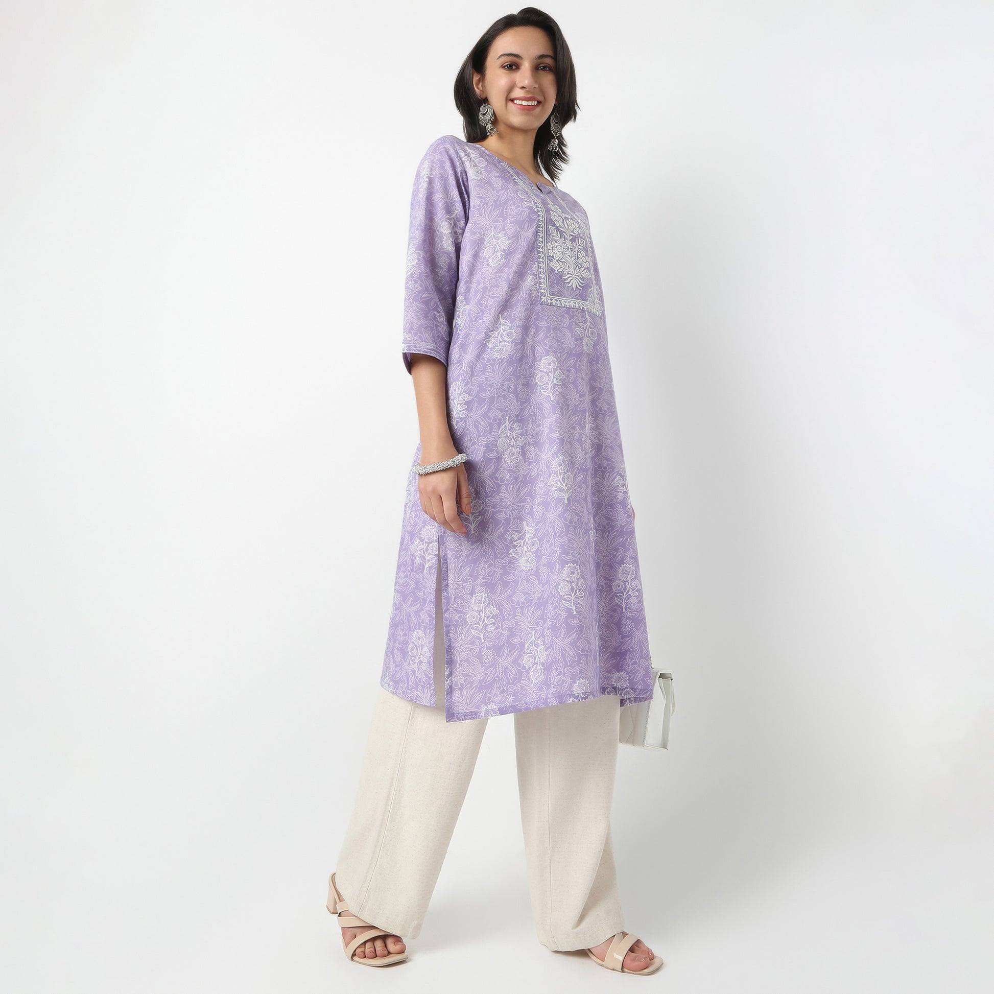 Straight Fit Printed Round Neck Kurta