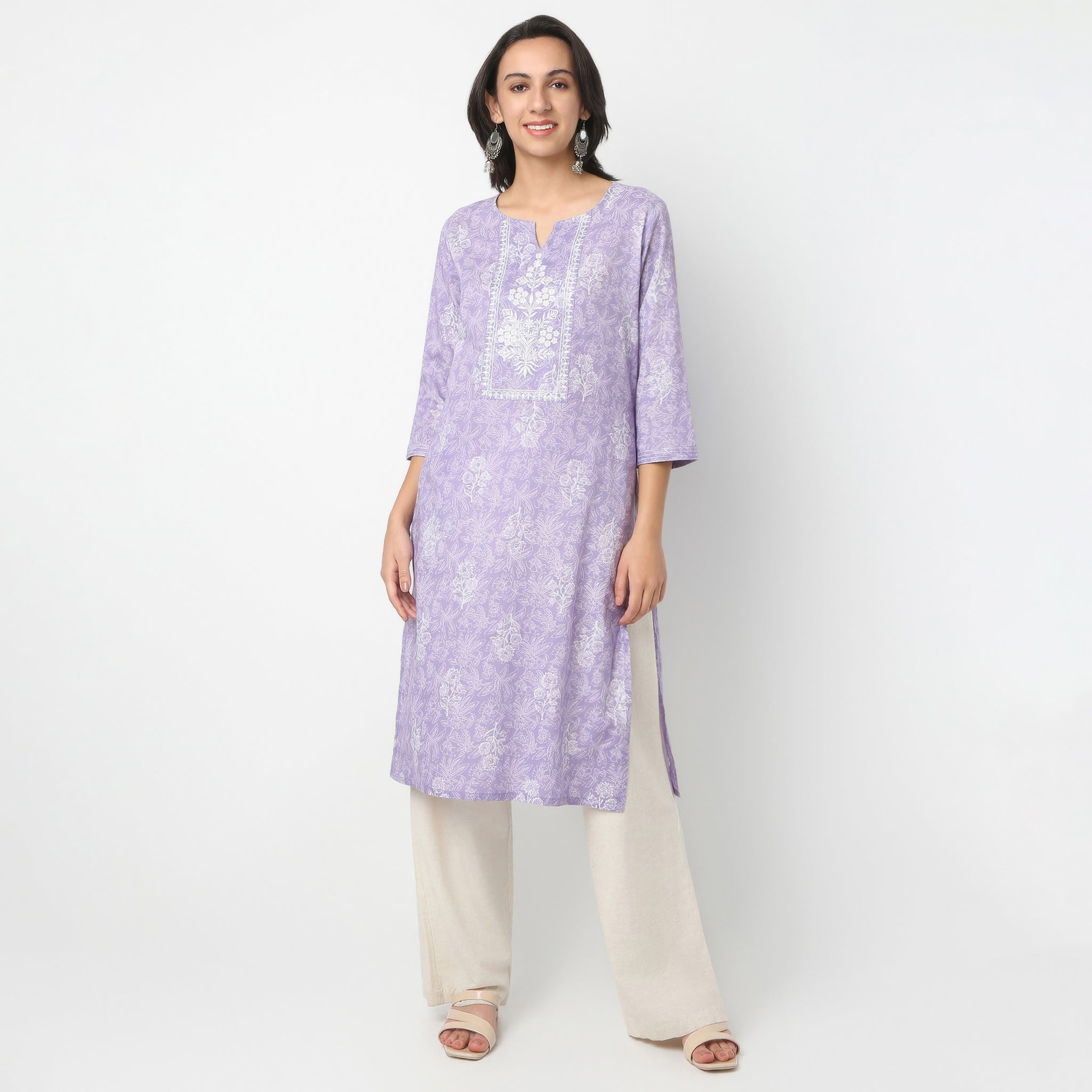 Straight Fit Printed Round Neck Kurta