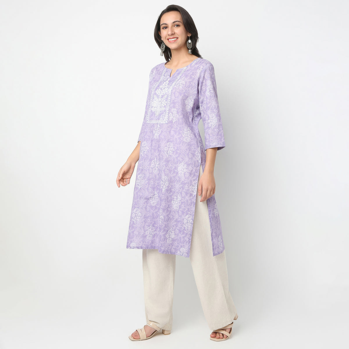 Straight Fit Printed Round Neck Kurta