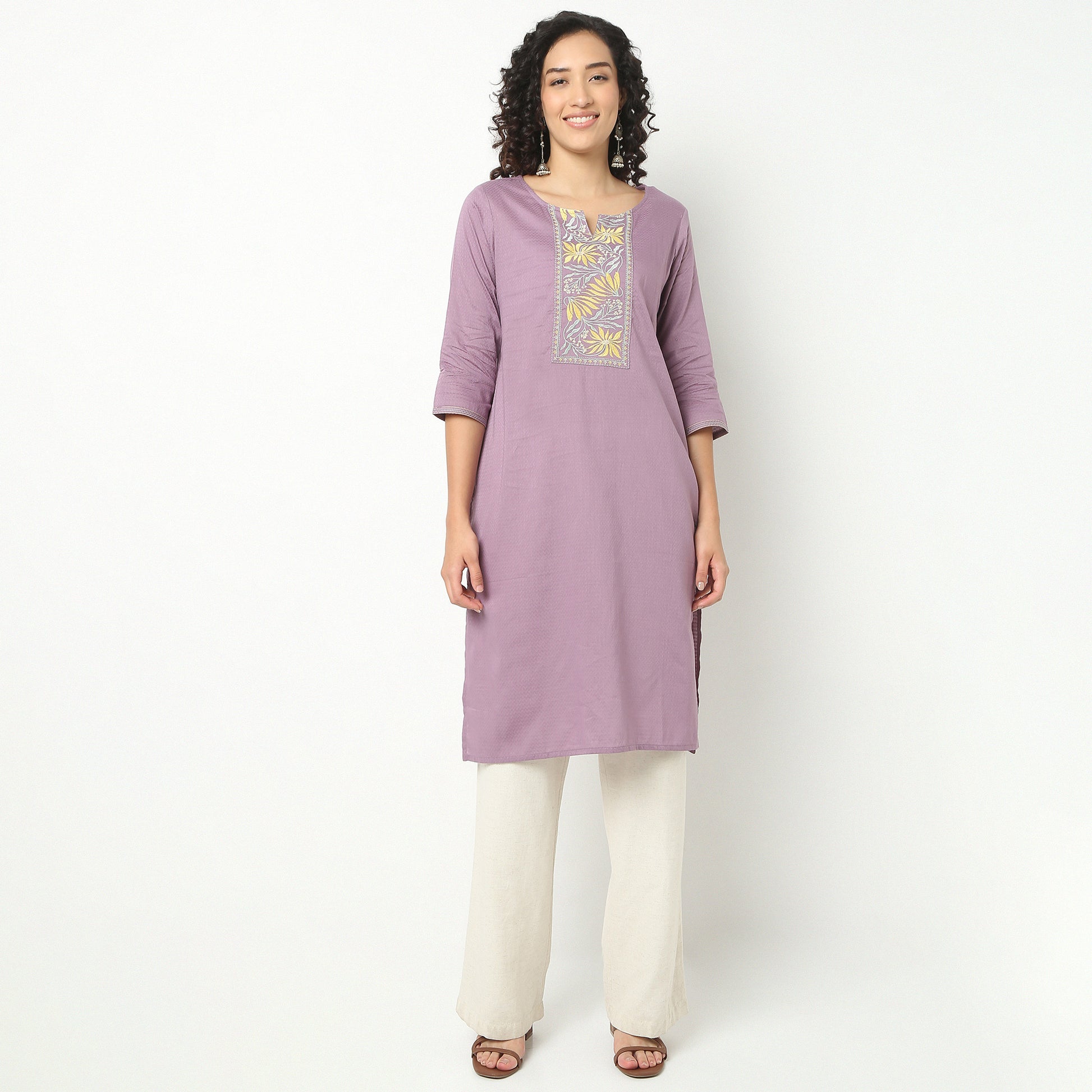Straight Fit Embroidered Yoke Kurta