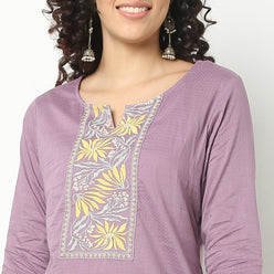 Straight Fit Embroidered Yoke Kurta