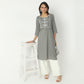 Straight Fit Embroiderd Round Neck Calf Length Kurta