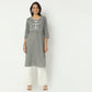 Straight Fit Embroiderd Round Neck Calf Length Kurta