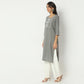 Straight Fit Embroiderd Round Neck Calf Length Kurta
