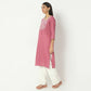 Straight Fit Embroiderd Round Neck Calf Length Kurta