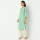 Regular Fit Embroiderd V-Neck Calf Length Kurta