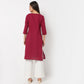 Embroidered Round Neck Knee Length Three-Fourth Sleeve Straight Fit Kurta