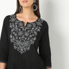 Embroidered Round Neck Knee Length Three-Fourth Sleeve Straight Fit Kurta