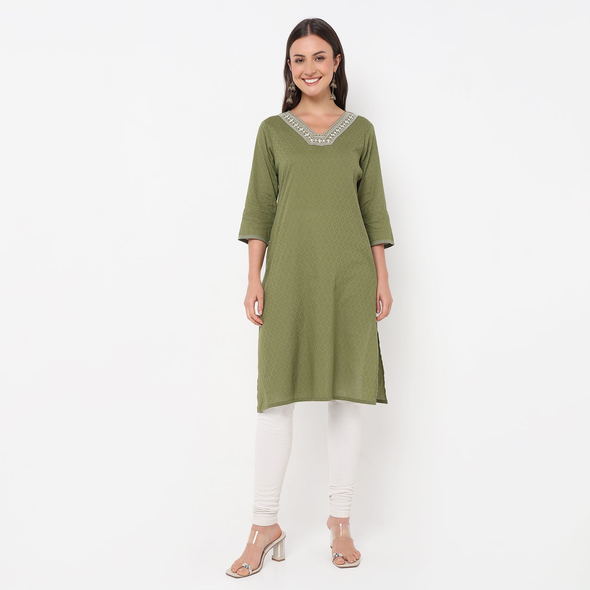 Straight Fit Embroidered Yoke Kurta
