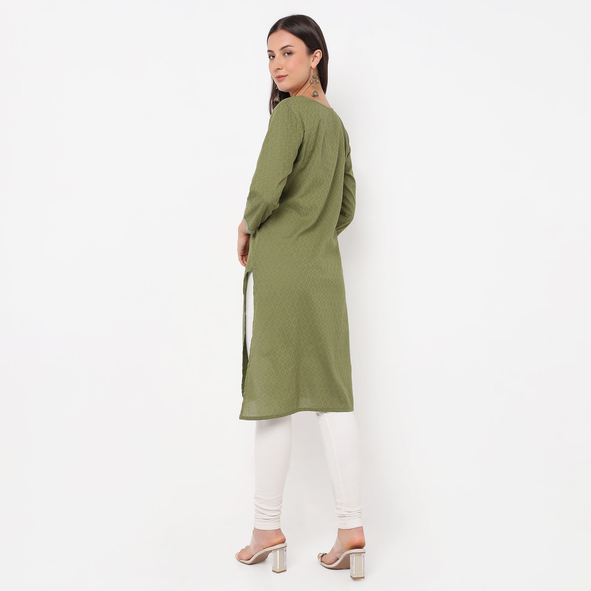 Straight Fit Embroidered Yoke Kurta