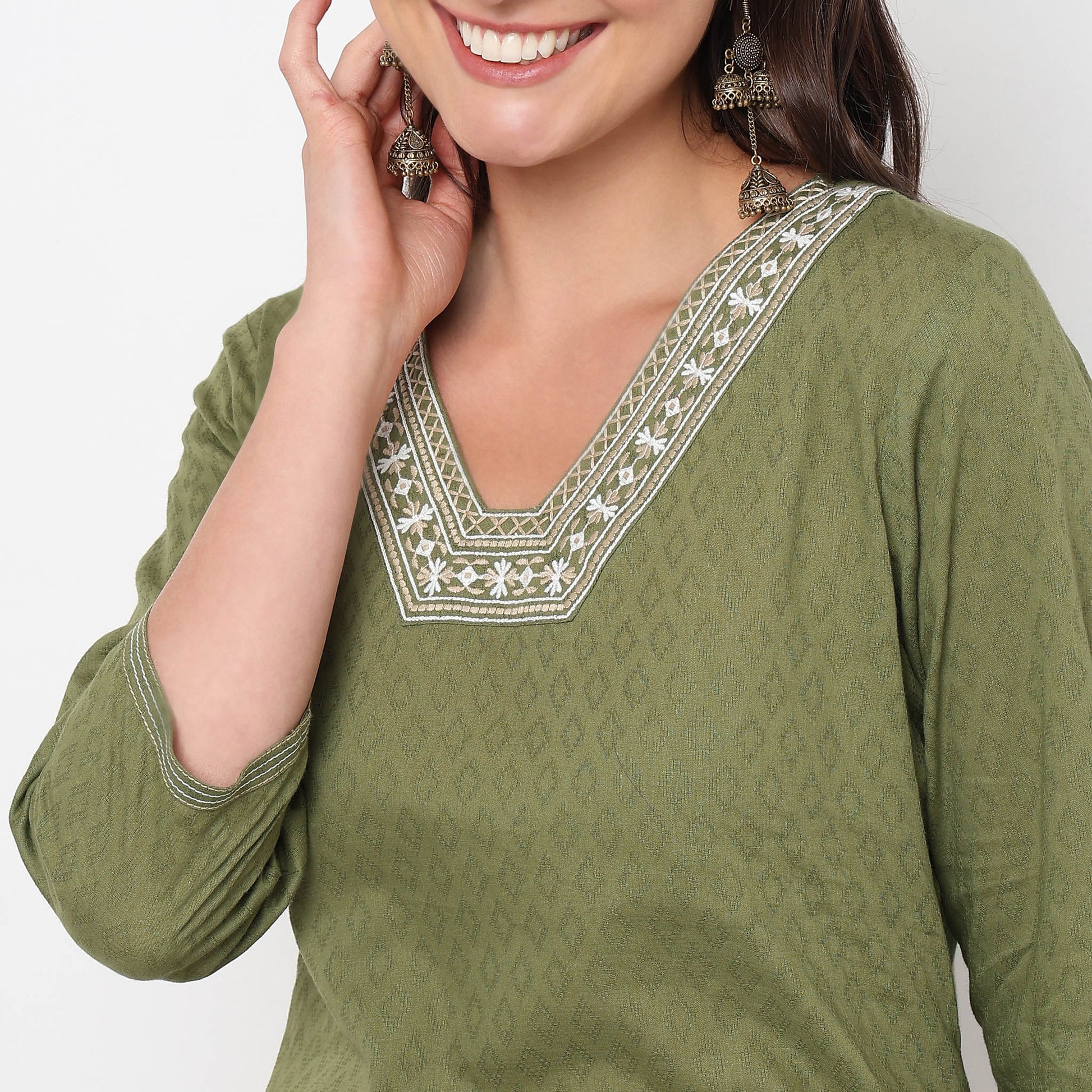 Straight Fit Embroidered Yoke Kurta