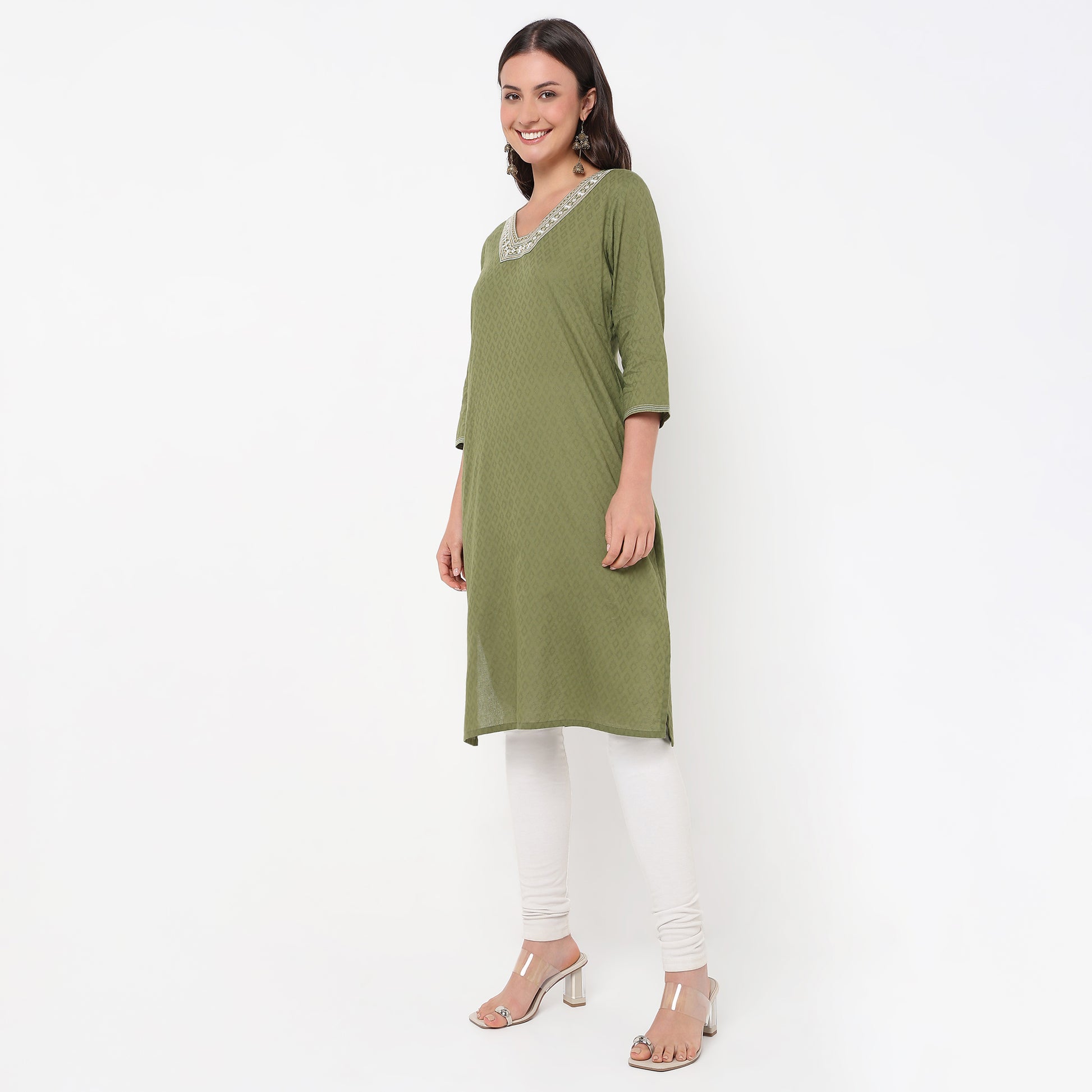 Straight Fit Embroidered Yoke Kurta