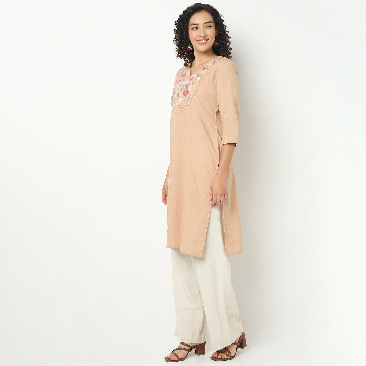 Straight Fit Embroidered Yoke Kurta