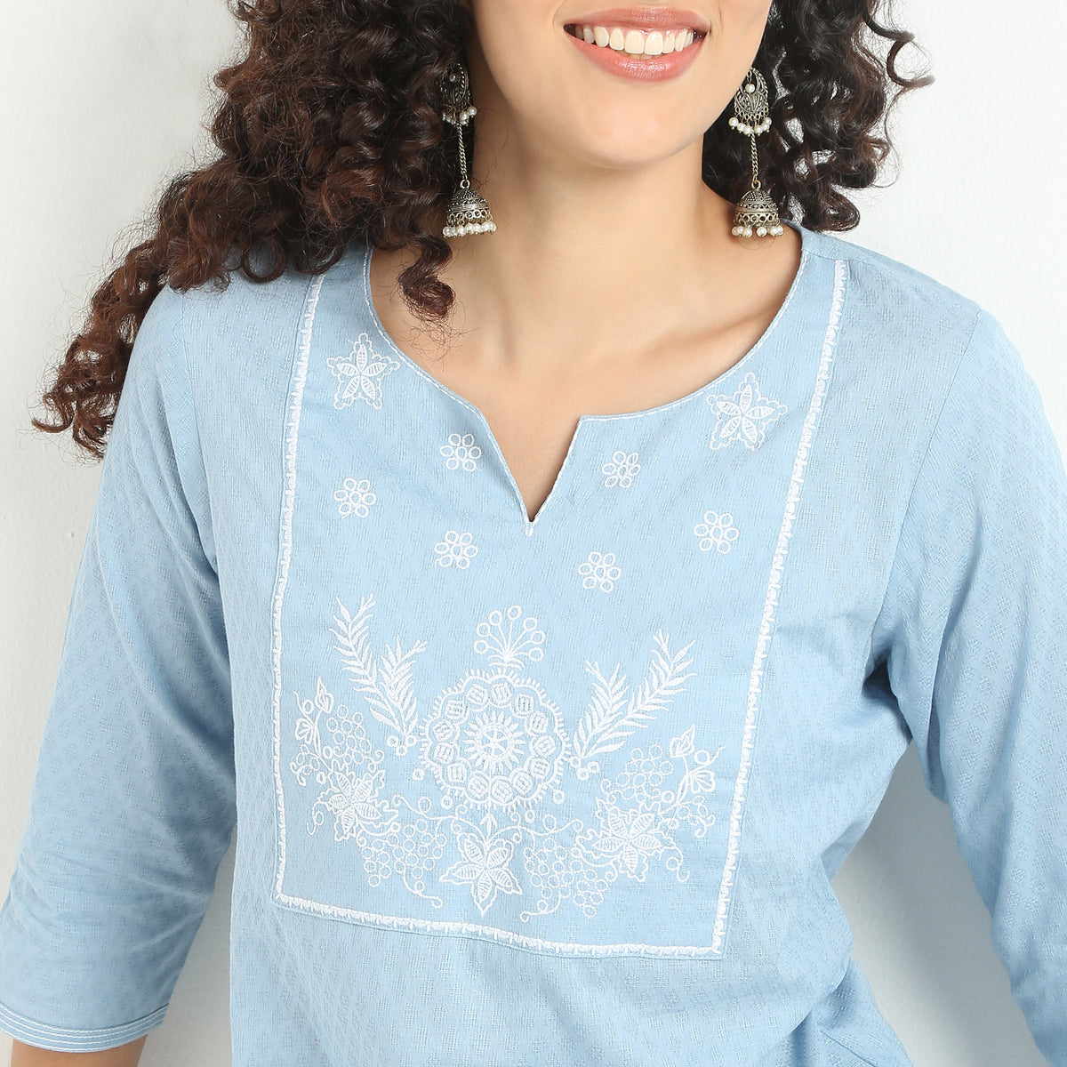Straight Fit Embroidered Yoke Kurta