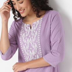 Embroidered Yoke Kurta-Dobby