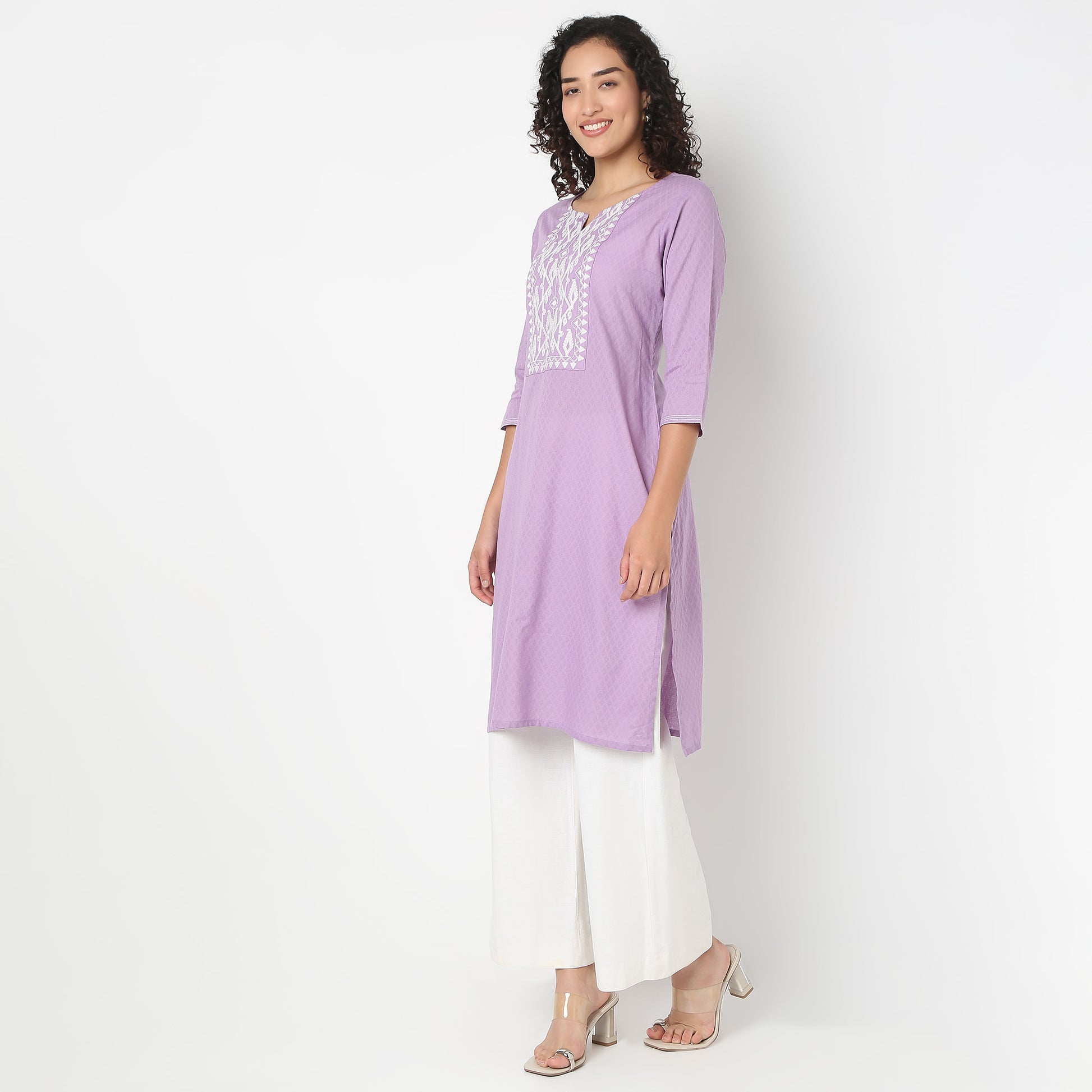 Embroidered Yoke Kurta-Dobby