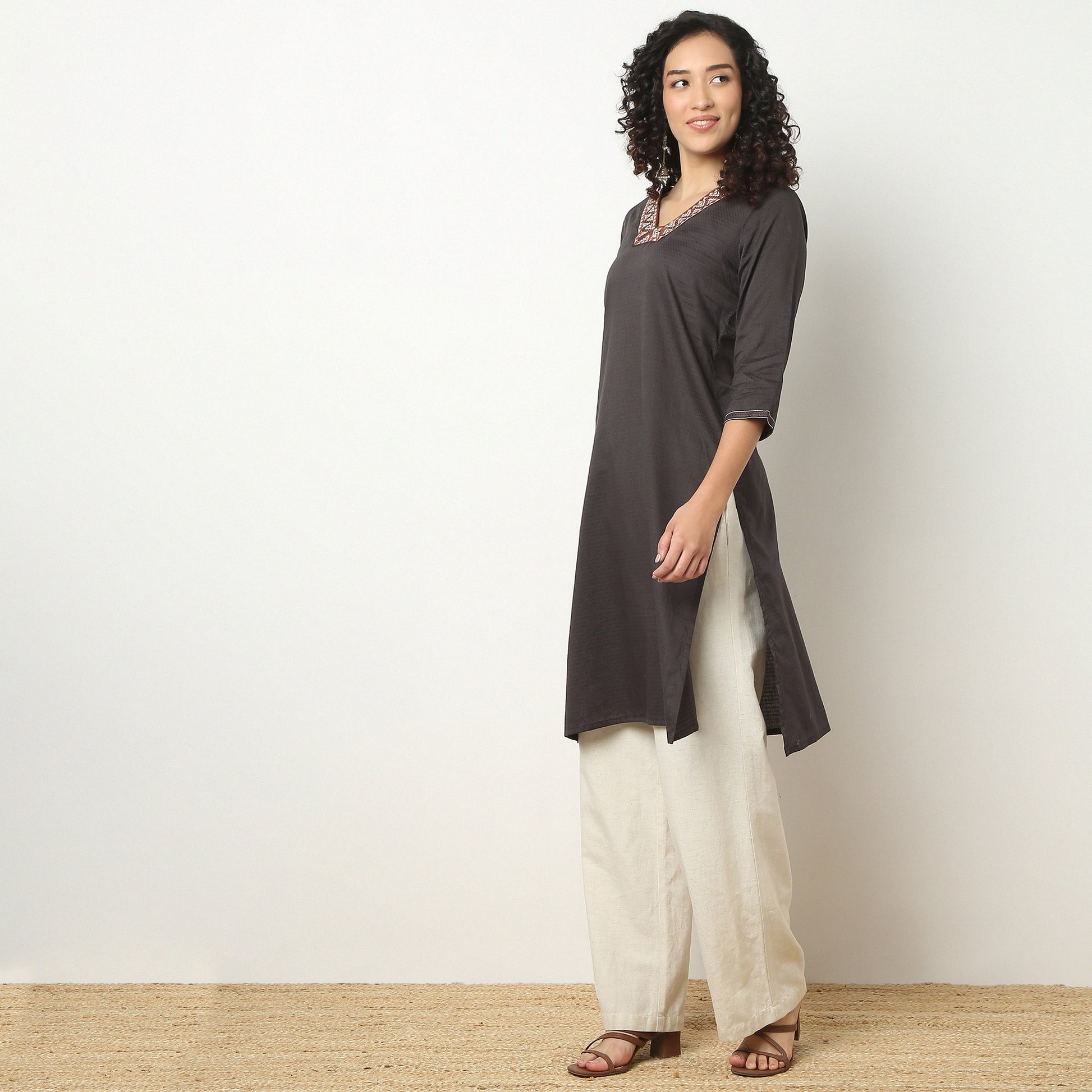 Straight Fit Embroidered Yoke Kurta