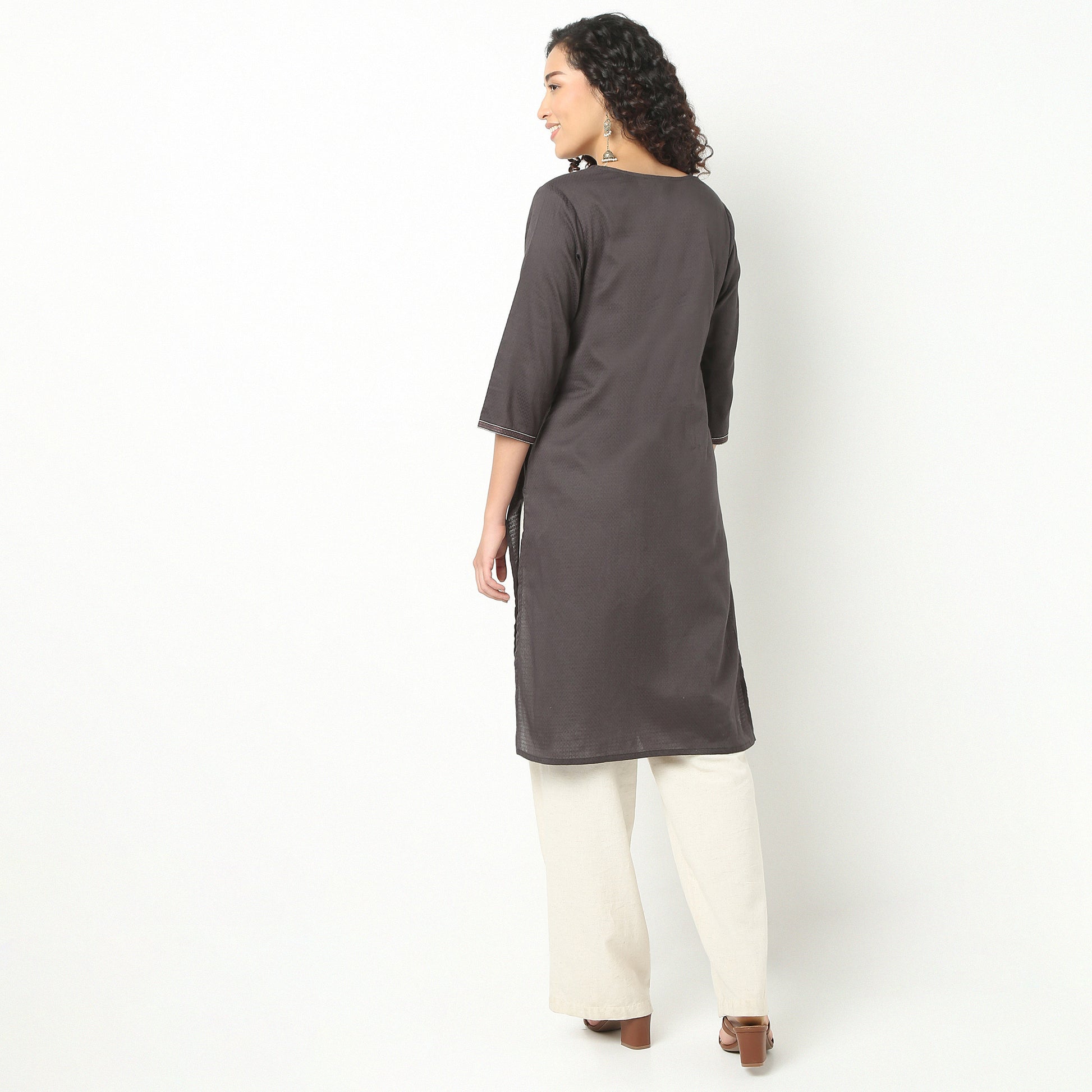 Straight Fit Embroidered Yoke Kurta