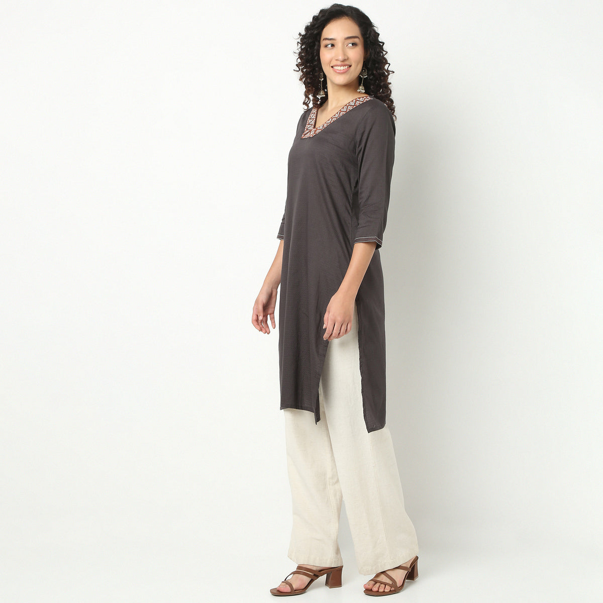 Straight Fit Embroidered Yoke Kurta