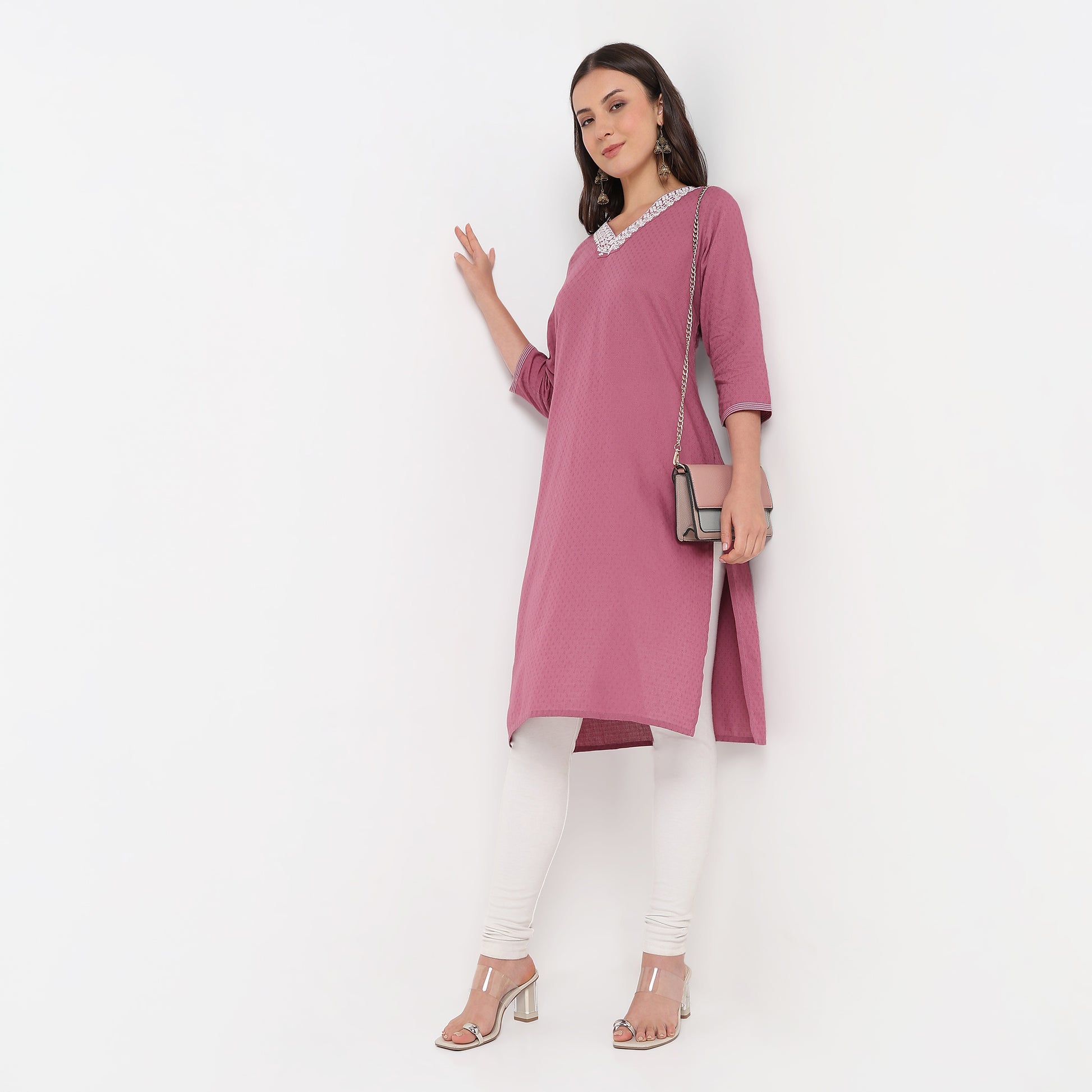 Straight Fit Embroidered Yoke Kurta