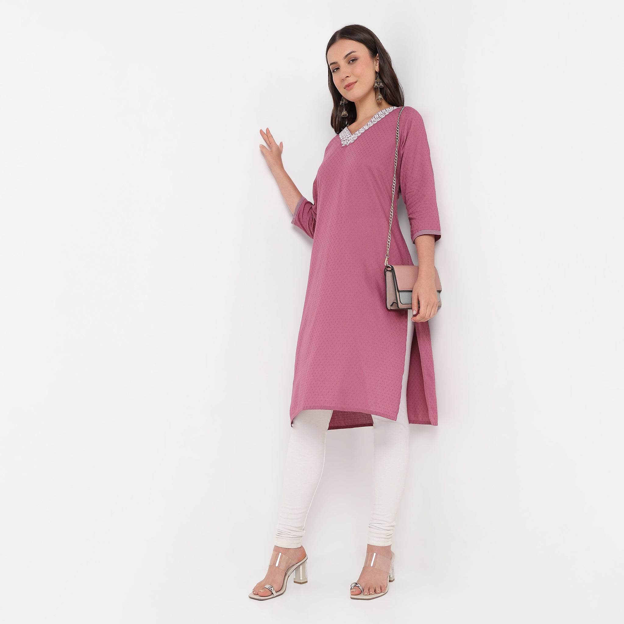 Straight Fit Embroidered Yoke Kurta