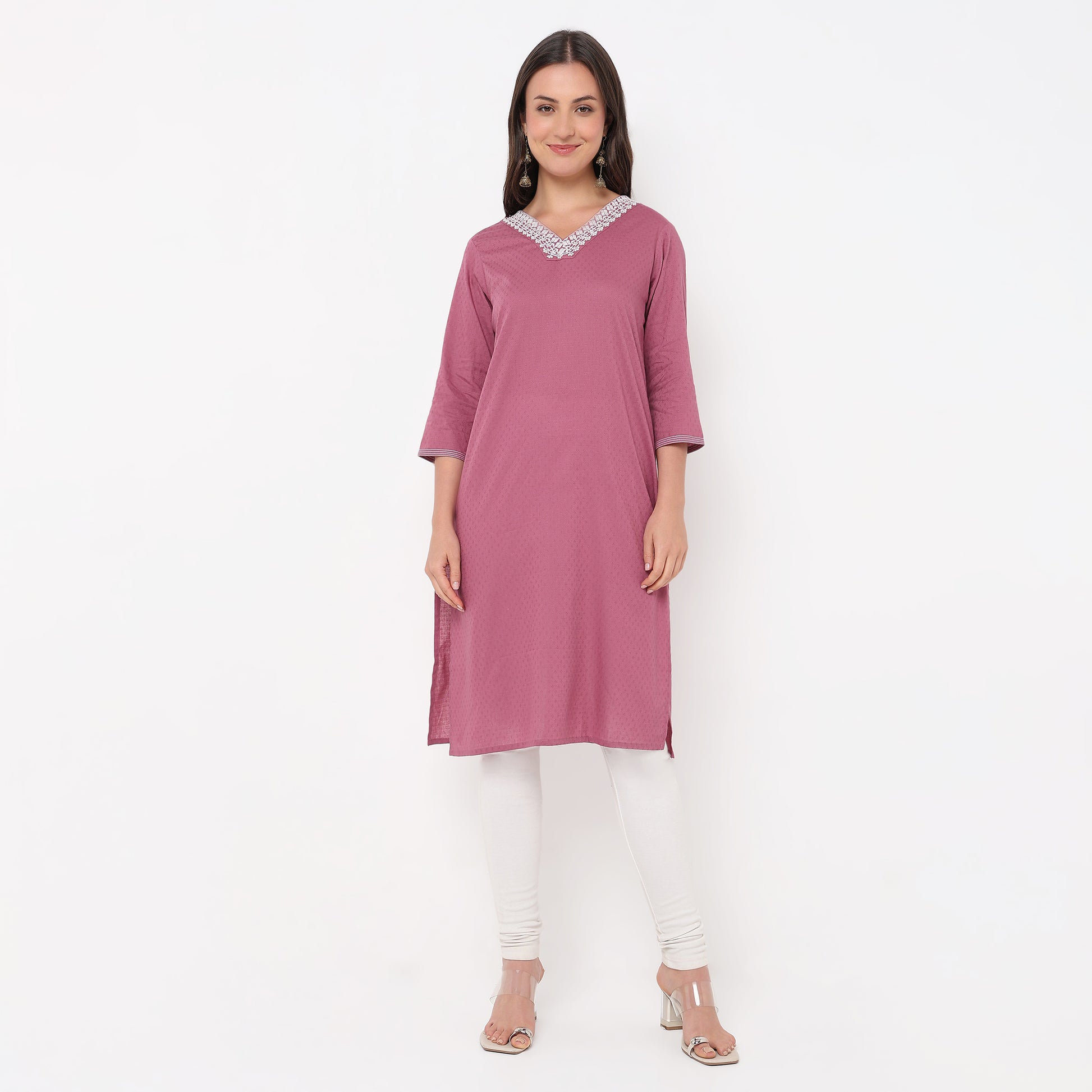 Straight Fit Embroidered Yoke Kurta