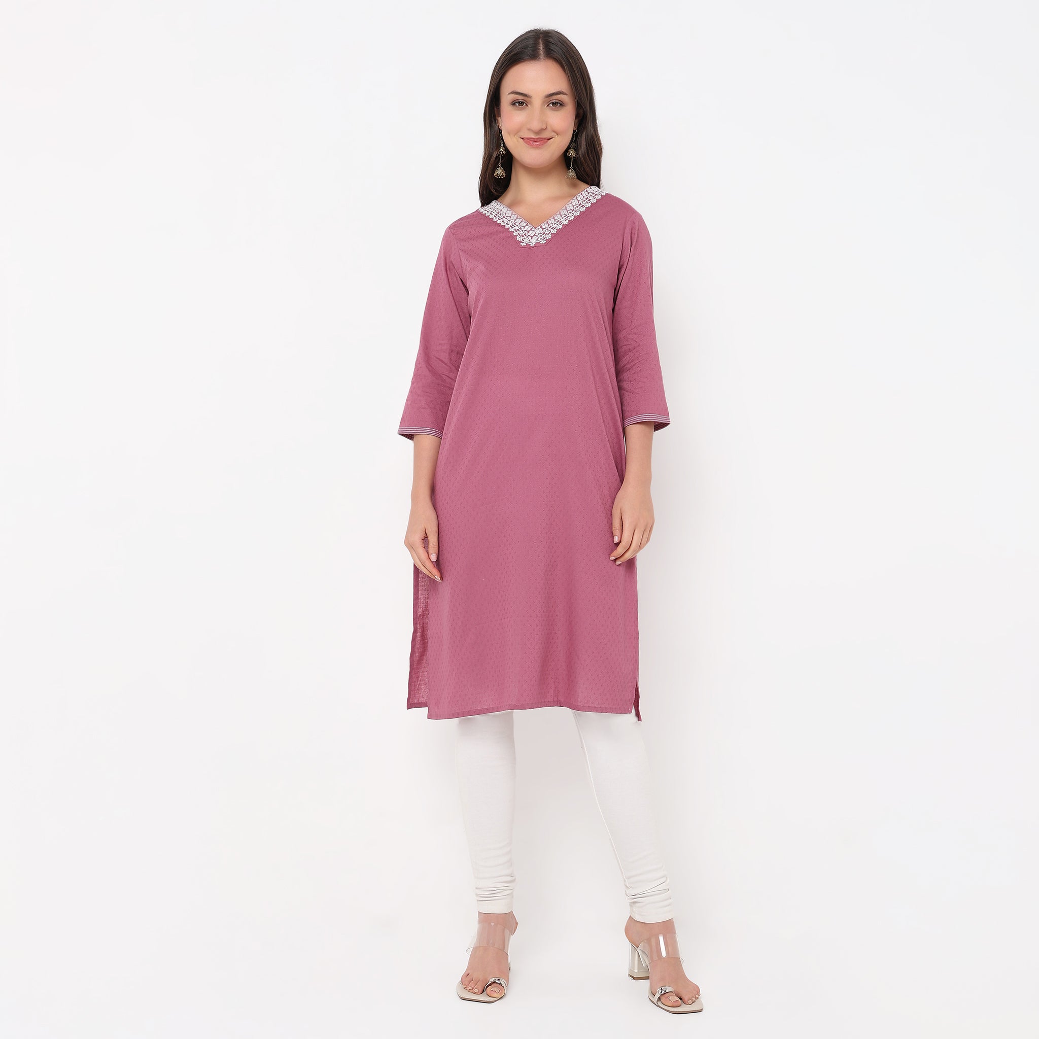 Straight Fit Embroidered Yoke Kurta