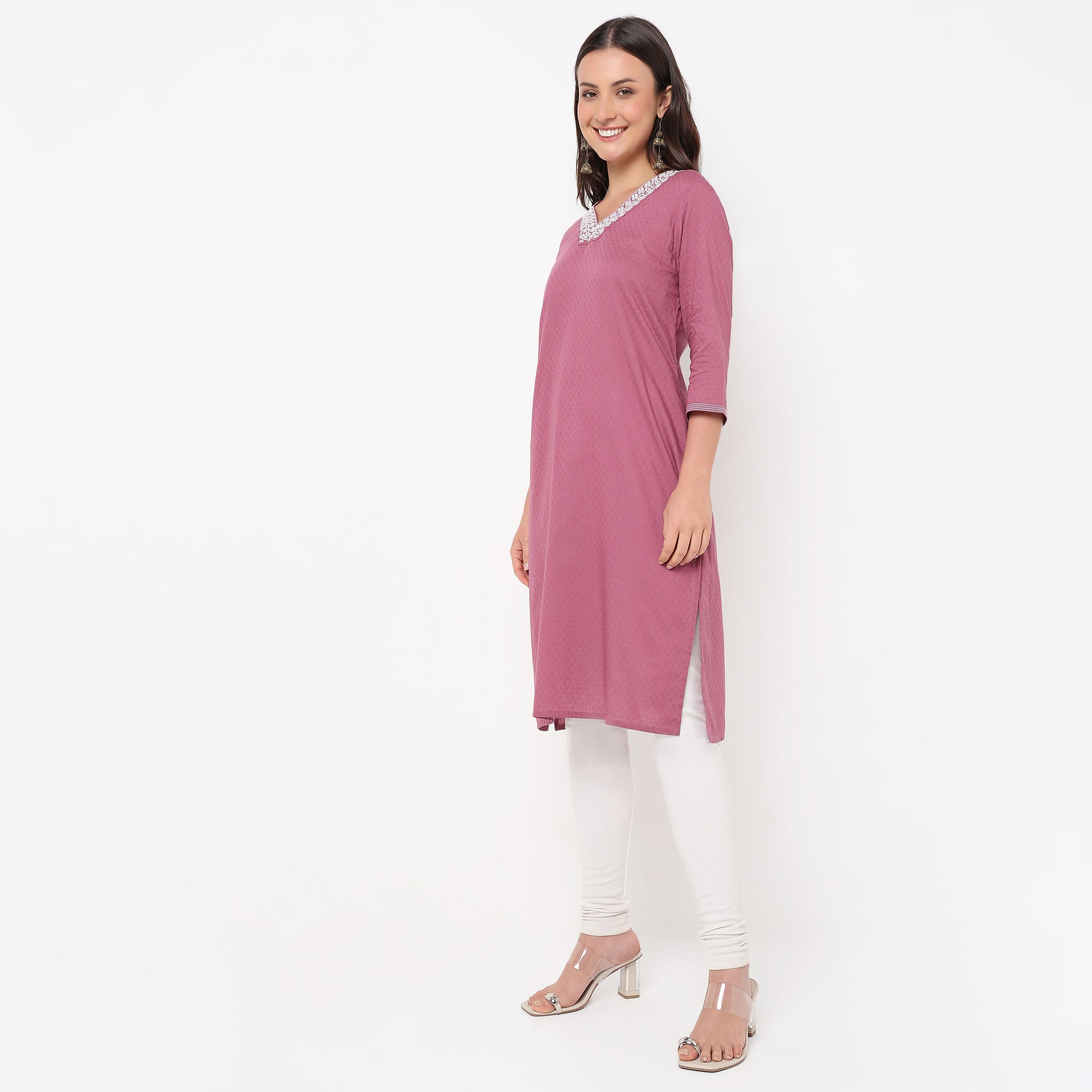 Straight Fit Embroidered Yoke Kurta