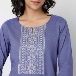Round Neck Embroidered Yoke Straight Kurta