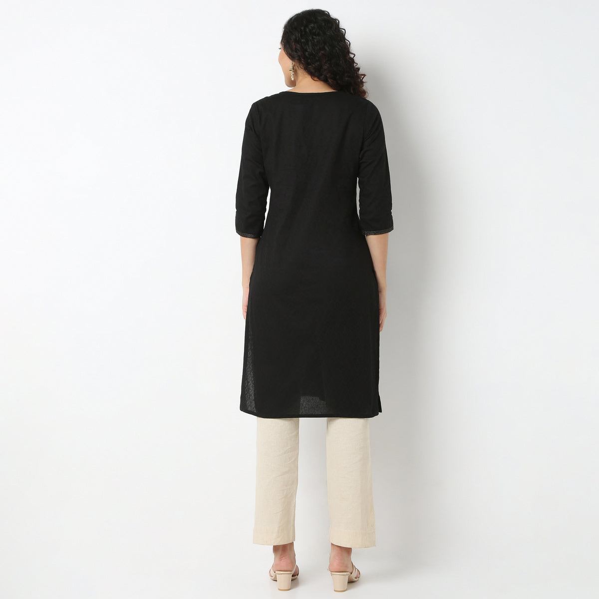 Emebroidered Yoke Kurta-Dobby