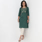 Round Neck Embroidered Yoke Straight Kurta