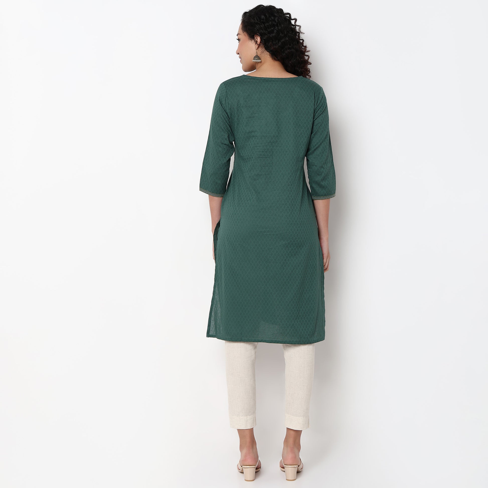 Round Neck Embroidered Yoke Straight Kurta