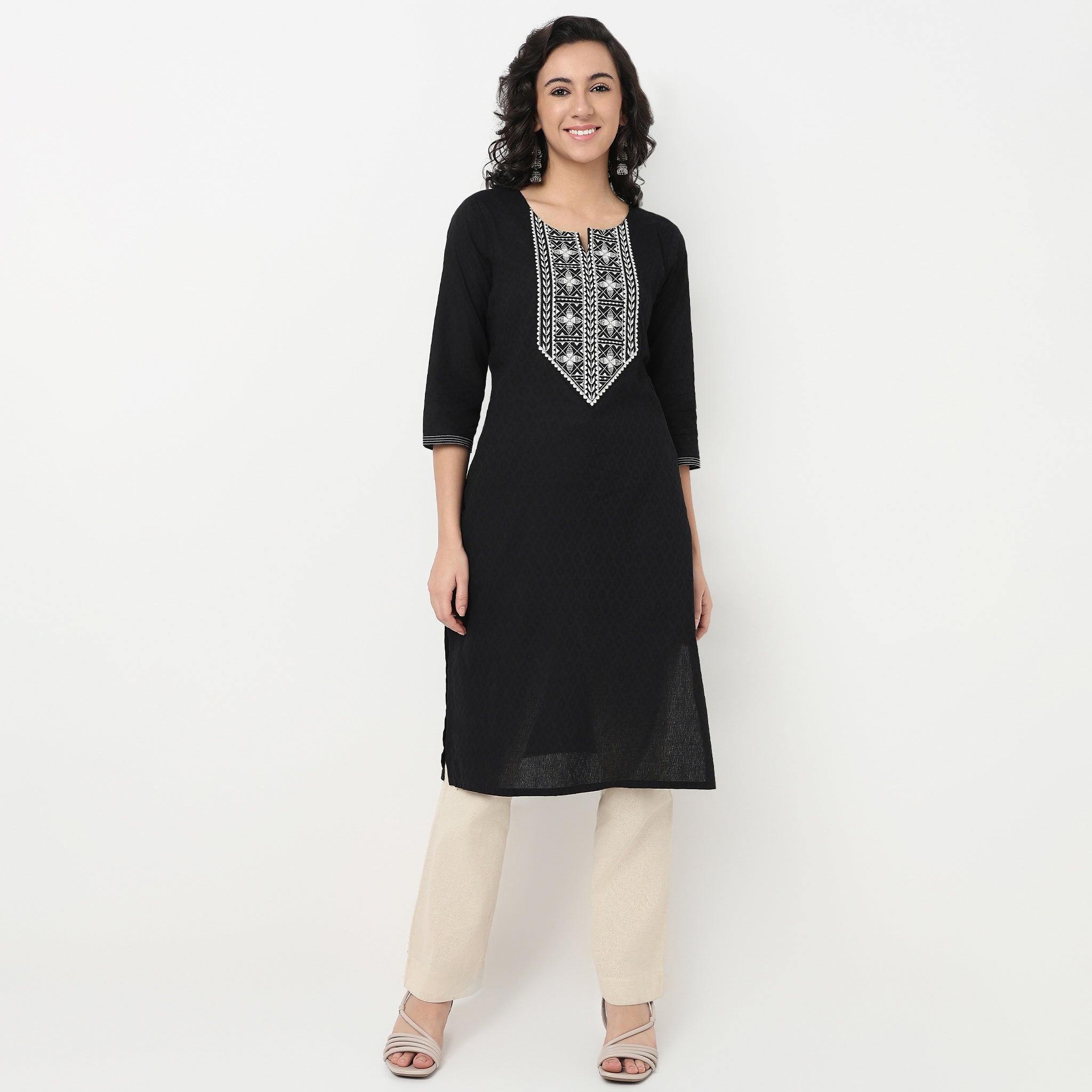 Order Now Women Embroidered Round Neck Straight Fit Ethnic Wear Kurta by Style Union