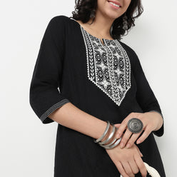 Order Now Women Embroidered Round Neck Straight Fit Ethnic Wear Kurta by Style Union