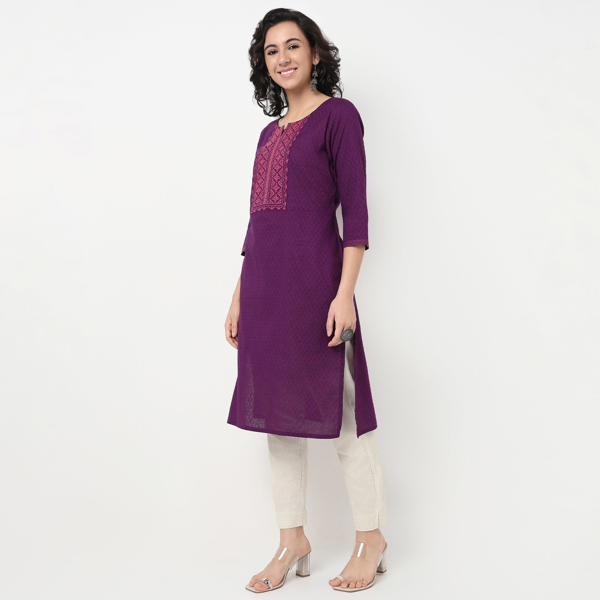 Order Now Women Embroidered Round Neck Straight Fit Ethnic Wear Kurta by Style Union
